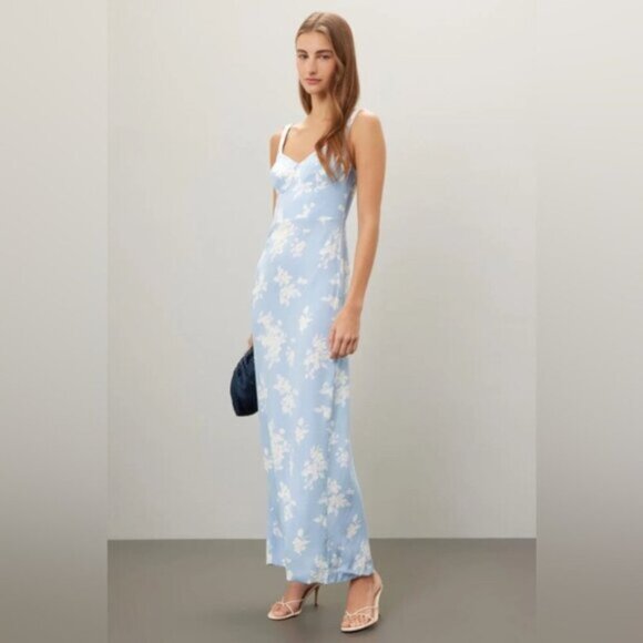 NEW Reformation Reverie Long Dress Bijou Light Blue Floral | US 4 UK 8 - Picture 1 of 16